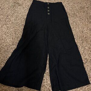 Who What Wear Gaucho Pant 2 Black Exposed Button Fly Linen Blend Wide Leg Casual